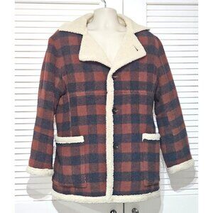 Stampd Men's  Brown Wool Court Plaid Coat Shearling Lined Coat Size Medium 300